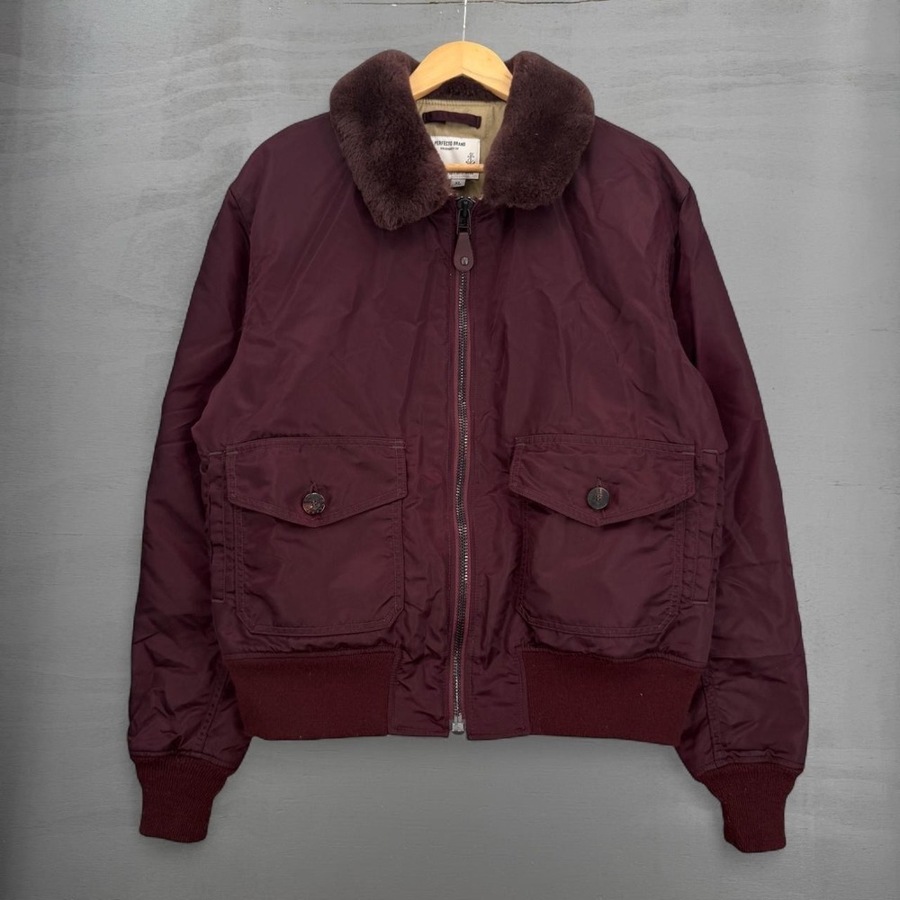 Schott NYC Perfecto Brand Bomber Flight Jacket Burgundy Sheepskin Collar XL